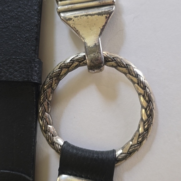 Chico's Womens Black leather Belt Silver Square Pieces Hook loop Closure Sz.42 - Picture 12 of 16